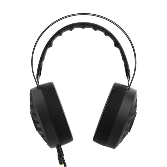 UVI Wrath 7.1 V2 over-ear gaming headphones with RGB lighting and dedicated inline controller on white background