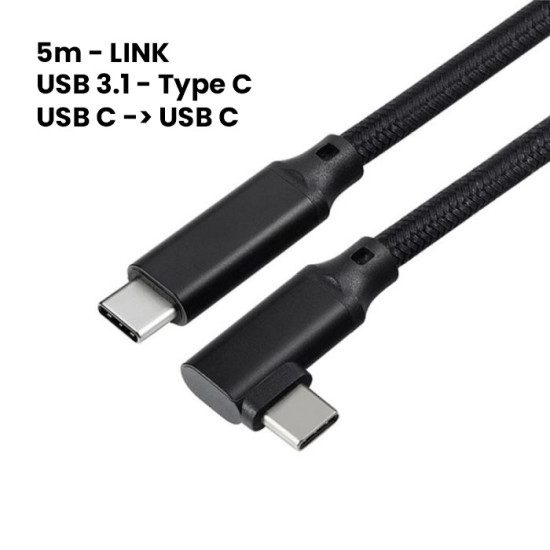 5m USB-C angled cable for Meta Quest 2, Quest 3, Quest 3S, and PICO 4 VR headsets, showing angled USB-C connector end