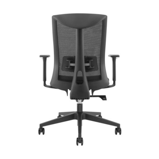 UVI CHAIR Energetic office chair with mesh backrest, height adjustment lever, and tilt control knob, shown in a home or office setting