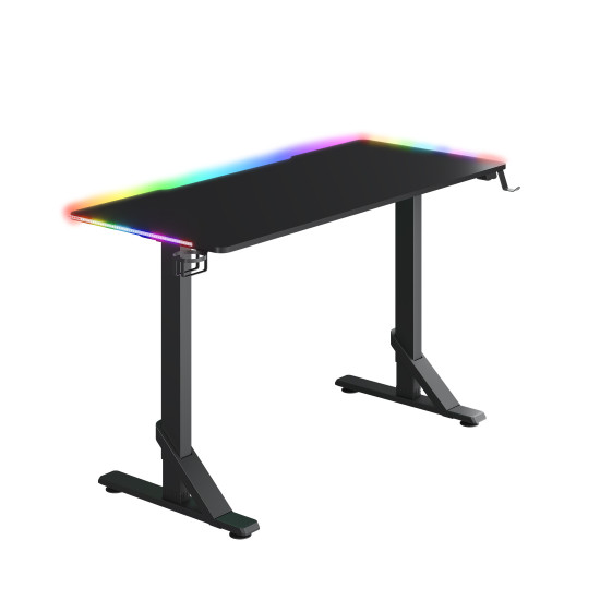 UVI Desk Breacher black RGB gaming desk 136x60 cm with RGB strip lighting mounted on the underside of the desk surface