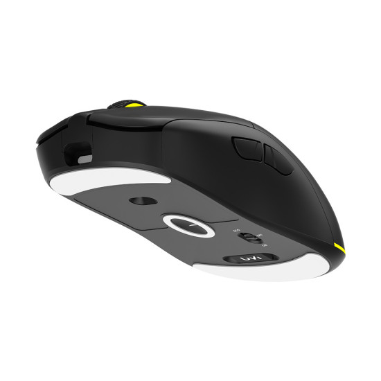 UVI ANT Wireless gaming mouse in black, side profile showing ergonomic shape, scroll wheel, and side buttons