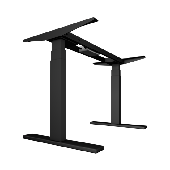 UVI Desk Black Frame & Sonoma Table Top UVI Desk sit-stand frame in black with Sonoma oak table top, height adjustable between 62 and 128 cm, assembled view