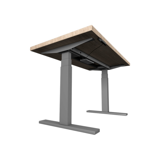 UVI Desk Grey Frame – Sonoma Oak Top UVI Desk sit-stand desk with grey frame and Sonoma oak tabletop, height adjustable from 62 to 128 cm with LED touch controller on the surface