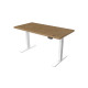 UVI Desk sit/stand frame in white with natural oak tabletop, full desk setup showing LED touch controller on the surface