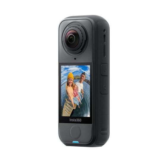 Insta360 X4 Air action camera standard bundle, compact dual-lens 360-degree camera in black, front and rear view
