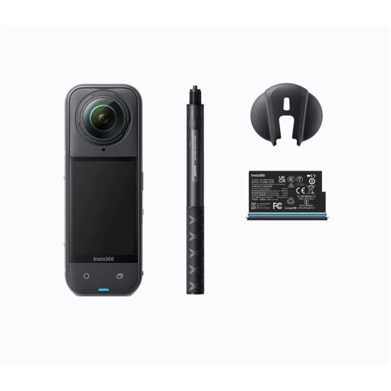 Insta360 X5 Action Camera Snowboard Bundle Insta360 X5 action camera snowboard bundle, compact 360-degree camera with accessories on a white background