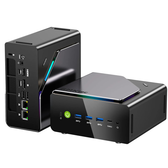 GMKtec K15 Core Ultra 5 125U 16GB + 1TB Win 11 Pro GMKtec K15 Mini PC with Intel Core Ultra 5 125U, compact black desktop unit with front-facing USB and power ports