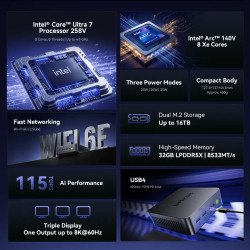 Mini PC GMKtec K17 Plus Intel Core Ultra 7 258V 32GB RAM + 1TB SSD WIN 11 Pro