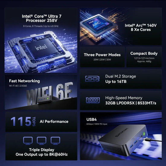 Mini PC GMKtec K17 Plus Intel Core Ultra 7 258V 32GB RAM + 1TB SSD WIN 11 Pro Mini PC GMKtec K17 Plus Intel Core Ultra 7 258V 32GB RAM + 1TB SSD WIN 11 Pro