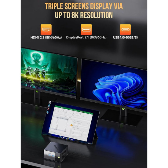 GMKtec EVO-X1 Ryzen AI 9 HX 370 32GB 1TB Win 11 Pro GMKtec EVO-X1 compact mini PC with AMD Ryzen AI 9 HX 370, black chassis, front and rear port view