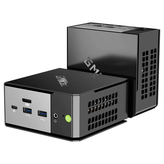 GMKtec EVO-X1 Ryzen AI 9 HX 370 32GB 1TB Win 11 Pro GMKtec EVO-X1 compact mini PC with AMD Ryzen AI 9 HX 370, black chassis, front and rear port view