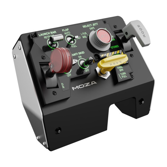 MOZA Racing MTLP AS009 Takeoff & Landing Panel MOZA Racing MTLP AS009 takeoff and landing panel with F/A-18 switch layout, dynamic backlighting, and aluminium construction