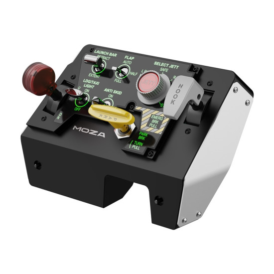 MOZA Racing MTLP AS009 Takeoff & Landing Panel MOZA Racing MTLP AS009 takeoff and landing panel with F/A-18 switch layout, dynamic backlighting, and aluminium construction