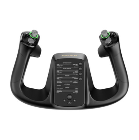 MOZA MFY Yoke AS012 PC flight simulator yoke with RGB backlighting, magnetic panels, and aluminium quick-release mechanism