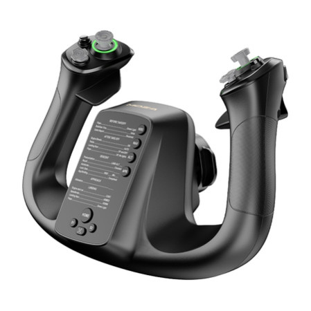 MOZA MFY Yoke AS012 PC flight simulator yoke with RGB backlighting, magnetic panels, and aluminium quick-release mechanism