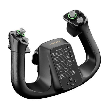 MOZA MFY Yoke AS012 PC flight simulator yoke with RGB backlighting, magnetic panels, and aluminium quick-release mechanism