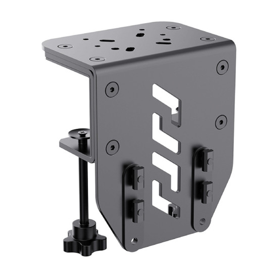 MOZA AS004 steel desk clamps for AB9 wheelbase, showing adjustable C-mount holders for top and under-desk mounting
