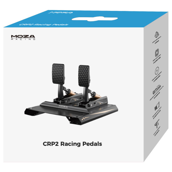 MOZA CRP2 RS066 Throttle & Brake Pedals USB MOZA CRP2 RS066 sim racing pedals set showing throttle and brake pedals in aluminium finish, USB connection for PC