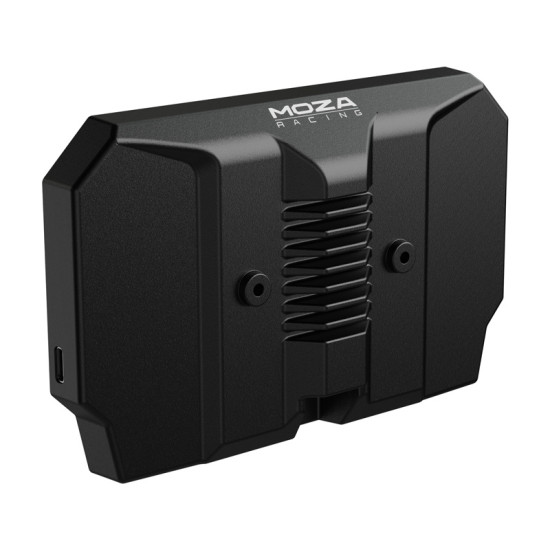 MOZA Racing CM2 RS072 sim racing display with 5-inch HD touchscreen, shift LEDs and flag indicators on white background