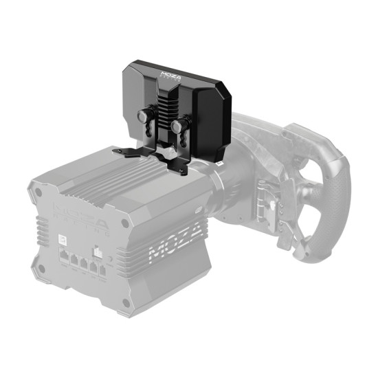 MOZA Racing CM2 RS072 sim racing display with 5-inch HD touchscreen, shift LEDs and flag indicators on white background