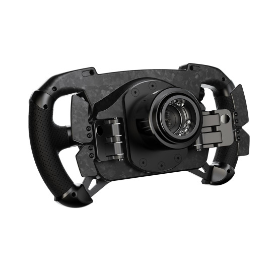 MOZA Racing GS V2P RS056 Steering Wheel MOZA Racing GS V2P RS056 steering wheel showing forged carbon fibre frame, microfibre leather grips, RGB gear indicator, and magnetic clutch paddles