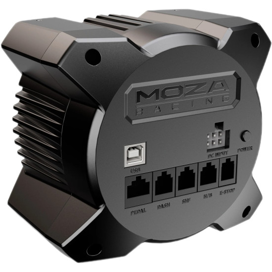 MOZA R3 Bundle RS074 Direct Drive PC Racing MOZA R3 Bundle RS074 for PC showing X-shaped aluminium alloy wheel base with direct drive motor housing, sim racing set