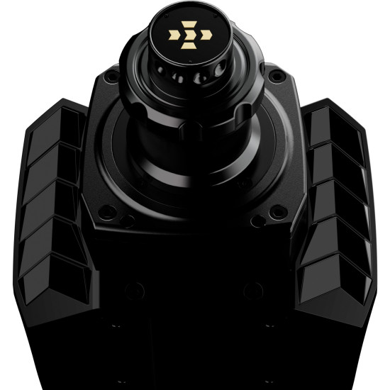 MOZA R16 RS031 wheelbase in two-tone aluminium alloy finish, front-facing view showing motor housing and mounting plate