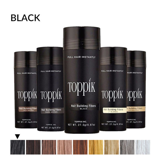 Toppik Hair Fiber Black large 27.5g container, keratin-based hair thickening product suitable for men and women